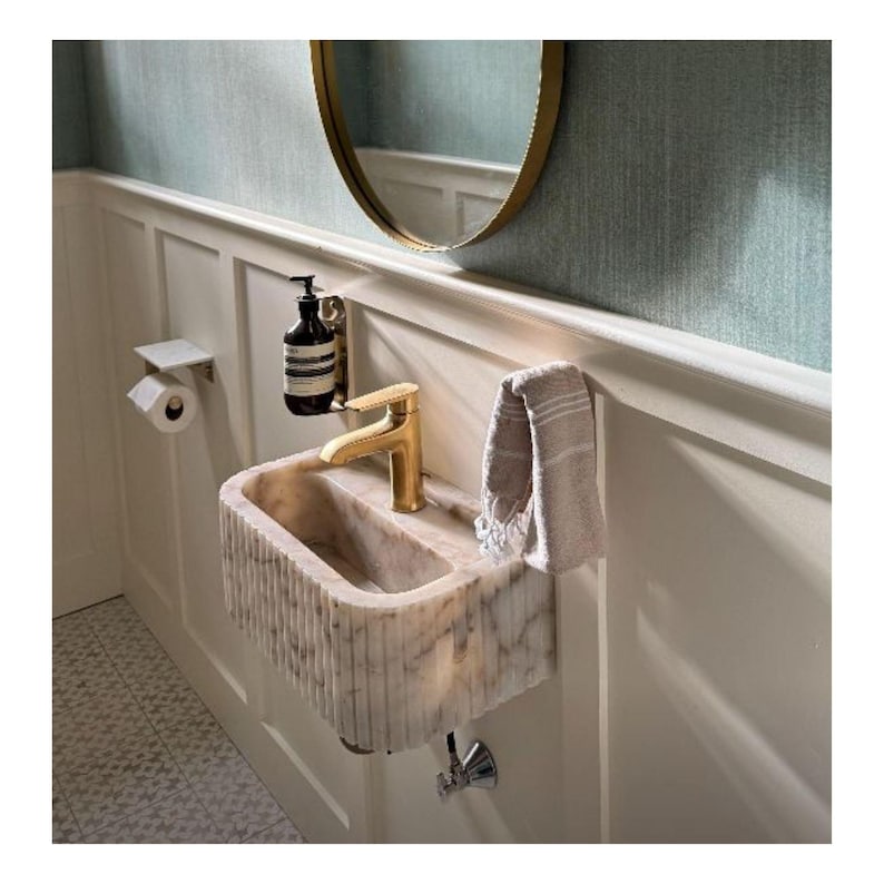 Elegant Bathroom Sink Wall Mount Marble Sink Marble Bathroom Sink Powder Room Sink Top Natural Stone Calacatta Marble Sink Custom Vanity