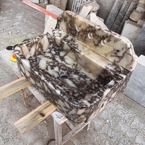 Calacatta Viola Marble Sink, Floating Sink With Backsplash, Marble Sink Vanity, Wall Mounted Sink,  Powder Room Sink,  Sink Top
