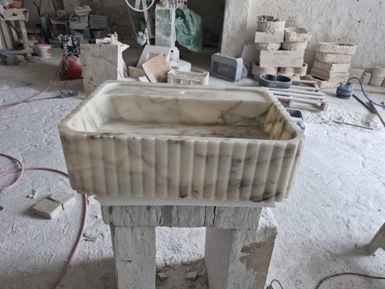 Calacatta Viola Marble Sink Handmade Wall Mounted Bathroom Vanity Basin Luxury