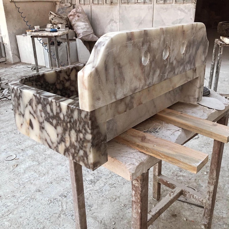 Calacatta Viola Marble Sink, Floating Sink With Backsplash, Marble Sink Vanity, Wall Mounted Sink,  Powder Room Sink,  Sink Top