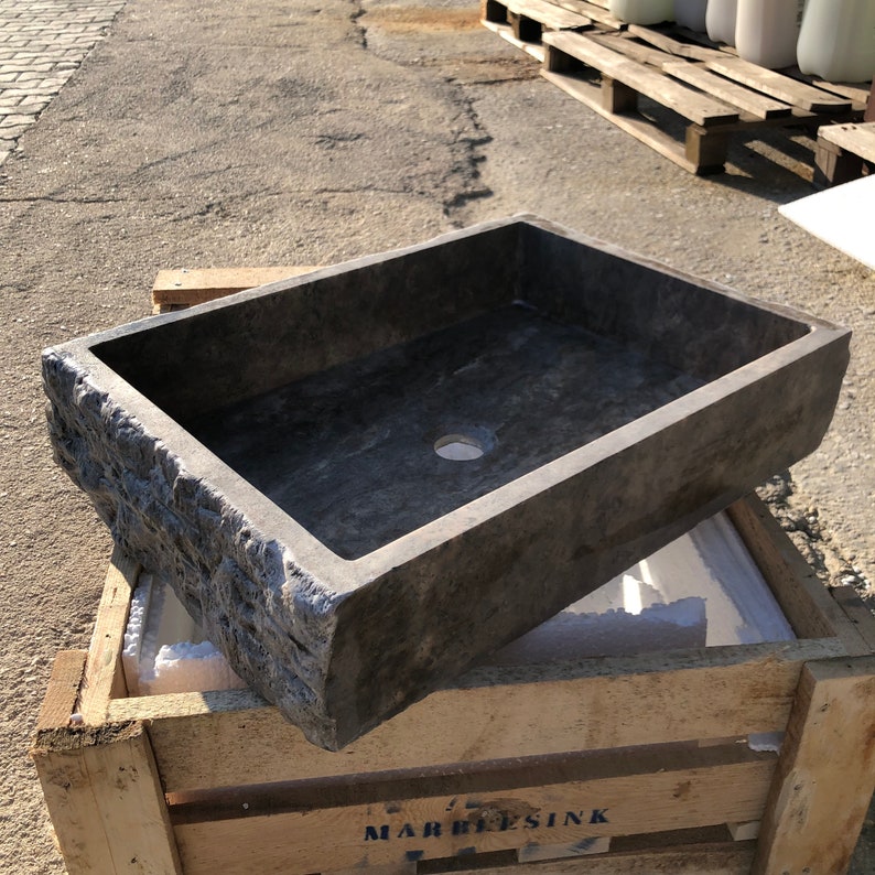 Marble Sink, Natural Stone Sink, Sink For Bathroom, Marble, Sink, Stone Sink, Silver Travertine Thin Edge Rectangular Sink