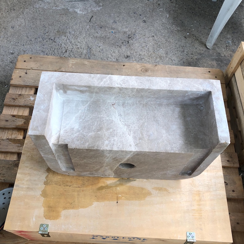 Custom Marble Sink Wall Mounted or Vanity Top Bathroom Sink Hand-Carved Natural Stone Powder Room Sink Emperador Marble  Custom Vanity