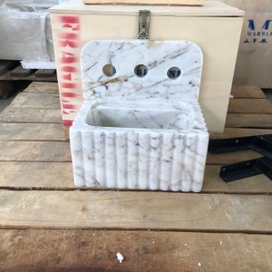 Bathroom Sink Wall Mount Marble Sink Marble Bathroom Sink Powder Room Sink Top Natural Stone Calacatta Marble Sink Custom Vanity Backsplash