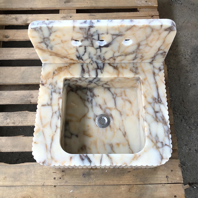 Calacatta Viola Marble Sink, Grooved Front, Hand Carved Sink, Marble Sink, Round Corner, Wall Sink, Special Order Sink, Bathroom Sink Vanity