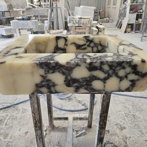 Handmade Calacatta Viola Marble Sink – Custom Wall Mount or Countertop Vanity Basin – Solid Stone Bathroom Sink, Unique Italian Marble Washbasin