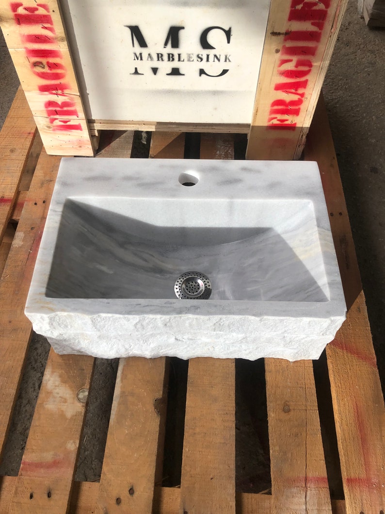 Gray Marble Sink Wall Mount Marble Sink Marble Bathroom Sink Powder Room Sink Custom Vanity Top Custom Marble Sink Bathroom Vanities