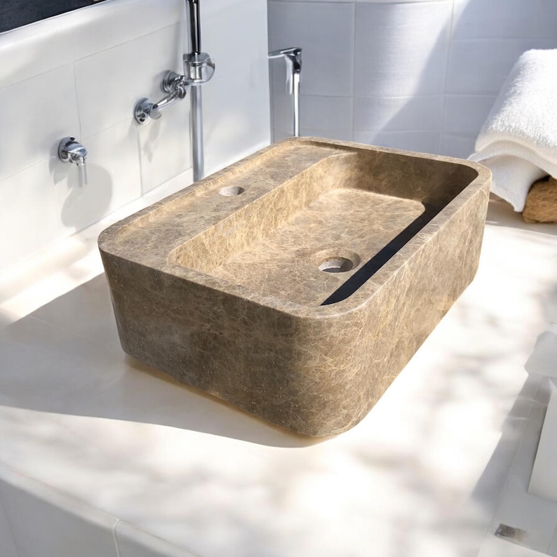 Elegant Bathroom Sink Wall Mount Marble Sink Marble Bathroom Sink Powder Room Sink Top Natural Stone Emperador Marble Sink Custom Vanity