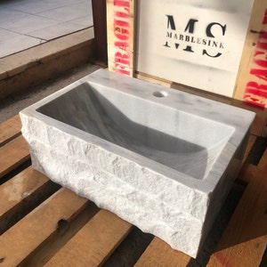 Gray Marble Sink Wall Mount Marble Sink Marble Bathroom Sink Powder Room Sink Custom Vanity Top Custom Marble Sink Bathroom Vanities