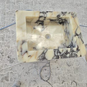 Handmade Calacatta Viola Marble Sink – Custom Wall Mount or Countertop Vanity Basin – Solid Stone Bathroom Sink, Unique Italian Marble Washbasin