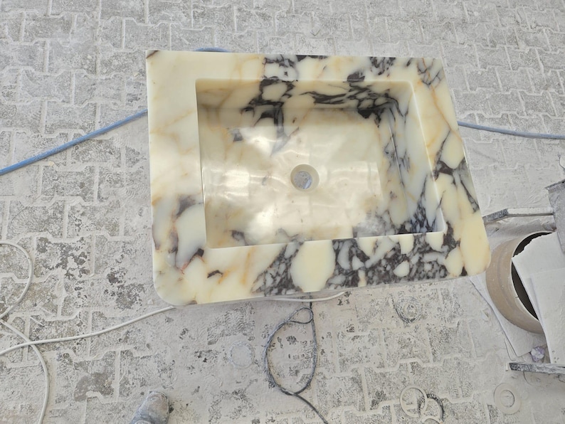 Handmade Calacatta Viola Marble Sink – Custom Wall Mount or Countertop Vanity Basin – Solid Stone Bathroom Sink, Unique Italian Marble Washbasin