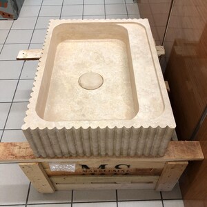 Stone Sink, Wall Mount , Marble Sink, Marble Washbasin, Natural Stone Sink, Powder Room Sink, White Marble , Ribbed Front Sink, Travertine