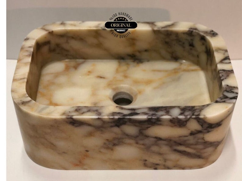 Custom Handcarved Calacatta Viola Marble Sink | Luxury Bathroom Vanity & Vessel Sink | Unique Natural Stone Elegance