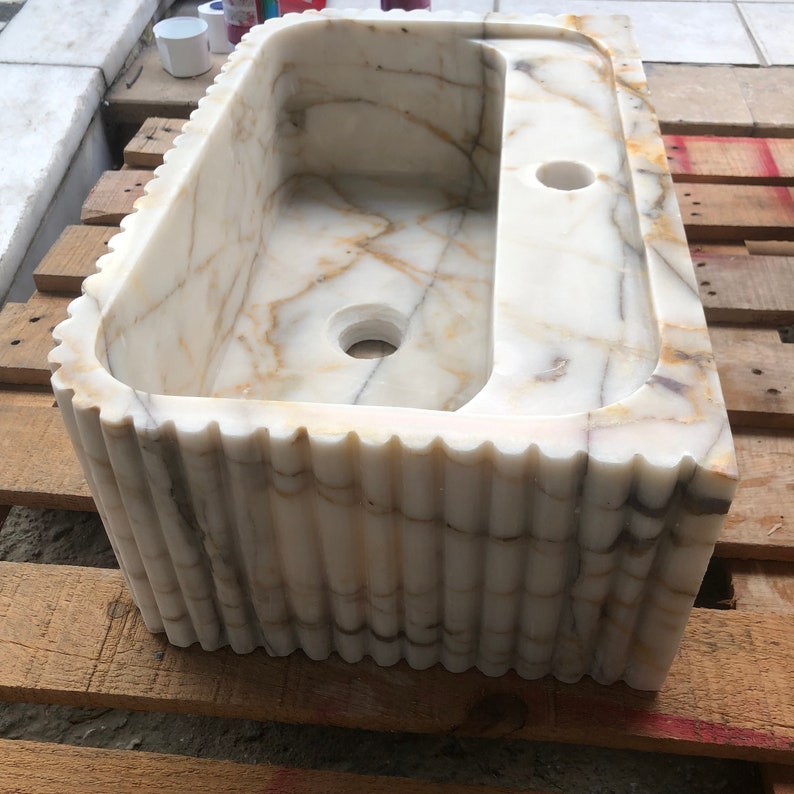Elegant Bathroom Sink Wall Mount Marble Sink Marble Bathroom Sink Powder Room Sink Top Natural Stone Calacatta Marble Sink Custom Vanity