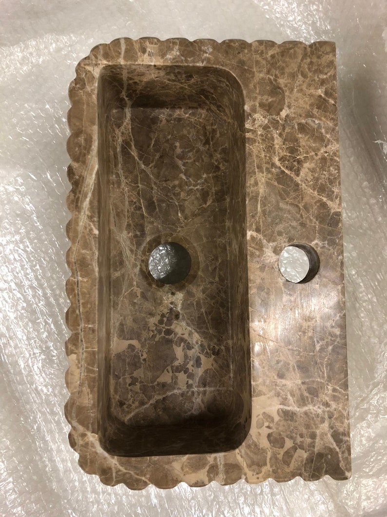 Customizable Emperador Dark Marble Sink - Reed Pattern, Bespoke Design, Luxury Bathroom Vanity