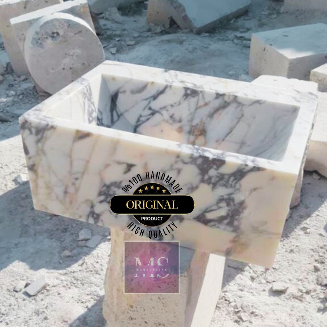 Calacatta Viola Marble Sink and Backsplash, Unique Marble Basin, Hand Carved Viola Marble Sink, Bathroom Vanity