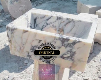 Calacatta Viola Marble Sink and Backsplash, Unique Marble Basin, Hand Carved Viola Marble Sink, Bathroom Vanity by MarbleSinkCo