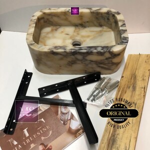 Custom Handcarved Calacatta Viola Marble Sink | Luxury Bathroom Vanity & Vessel Sink | Unique Natural Stone Elegance