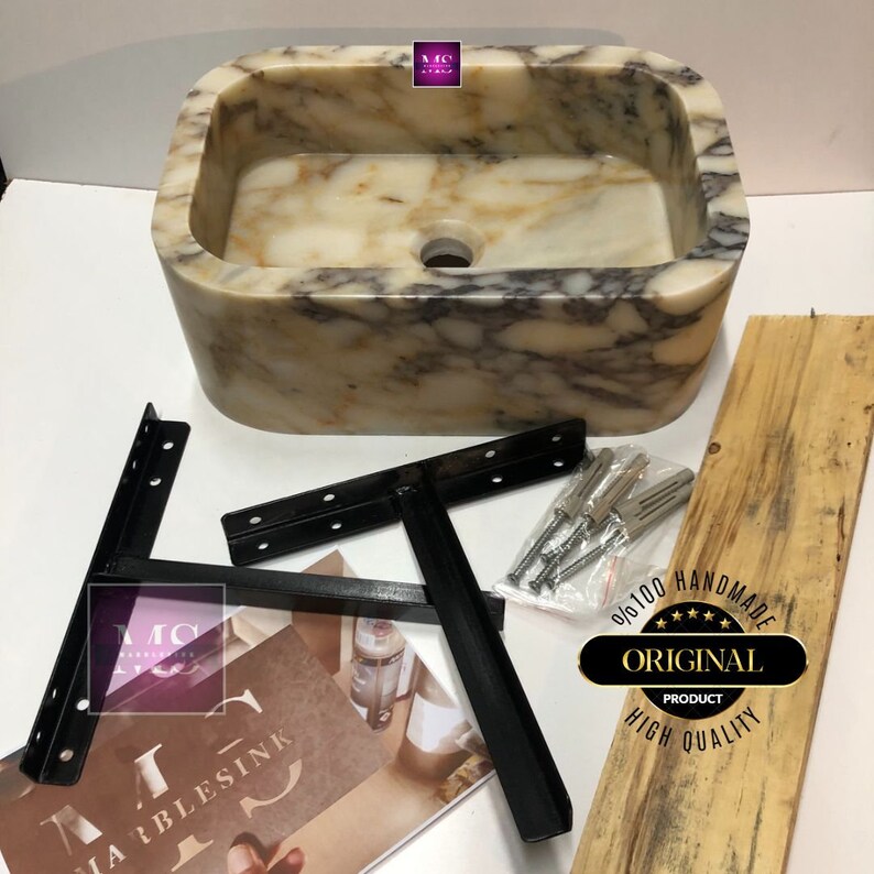 Custom Handcarved Calacatta Viola Marble Sink | Luxury Bathroom Vanity & Vessel Sink | Unique Natural Stone Elegance