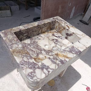 Calacatta Marble Sink – Hand-Carved Rectangular Vanity – Floating or Countertop Installation – Luxury Bathroom Centerpiece