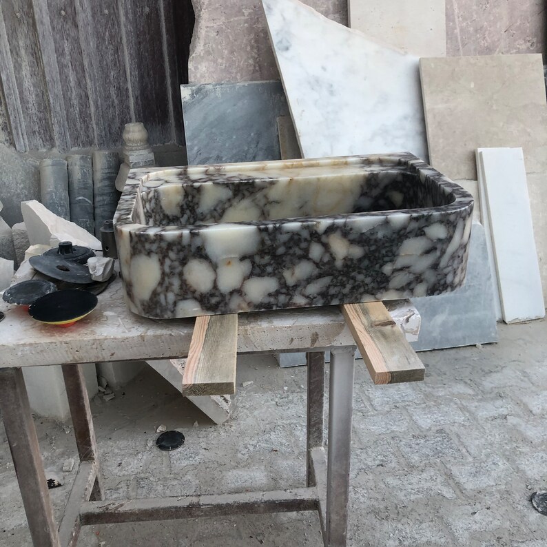 Calacatta Viola Marble Sink, Stone Sink, Hand Carved Sink, Marble Sink, Round Corner, Wall Sink, Special Order Sink, Sink Vanity