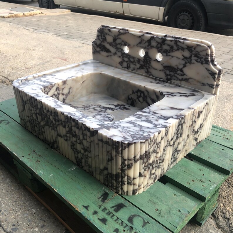 Calacatta Viola Marble Sink, Grooved Front, Hand Carved Sink, Marble Sink, Round Corner, Wall Sink, Special Order Sink, Sink Vanity