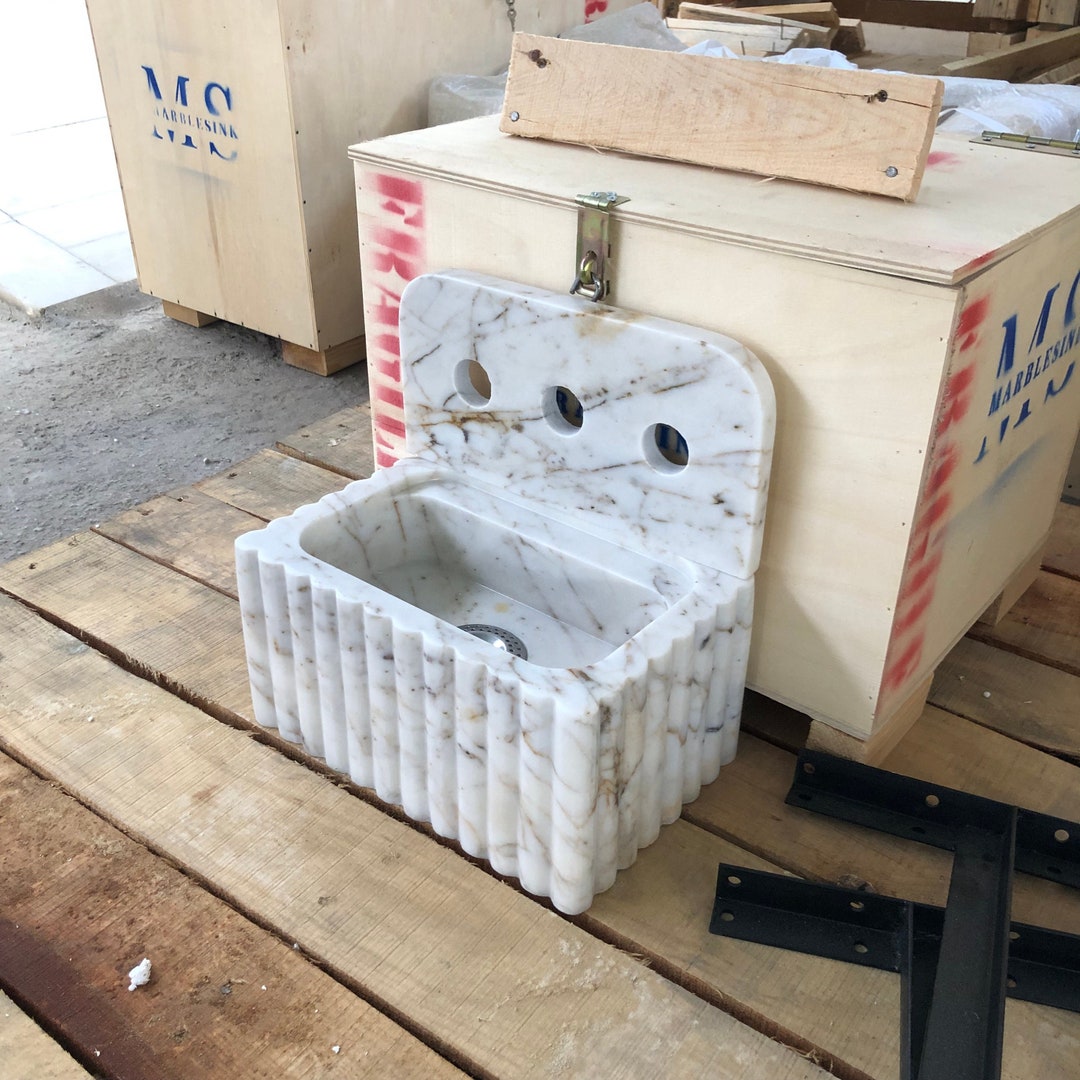 Calacatta Marble Wall Mount Sink: Natural Stone Bathroom Vanity