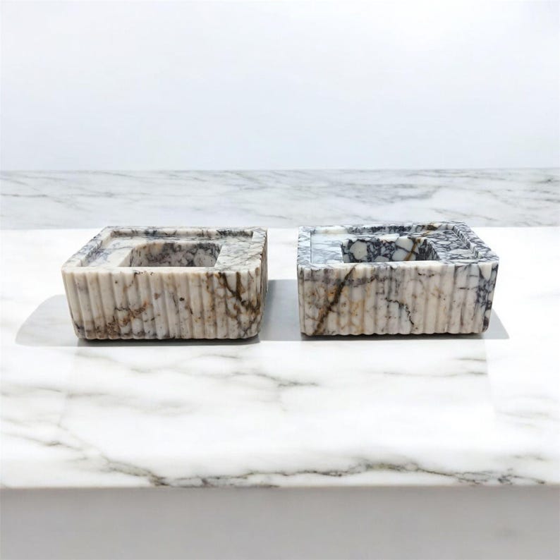 Calacatta Marble Double Sink Set – Hand-Carved, Wall-Mount or Countertop, Bamboo Design, Custom Stone Sink, Custom Marble Sink