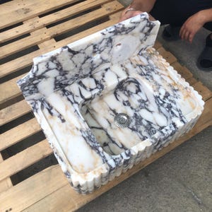 Calacatta Viola Marble Fluted Sink Wall Mount Marble Sink Marble Bathroom Sink Powder Room Sink Custom Vanity Top Natural Stone Marble Sink