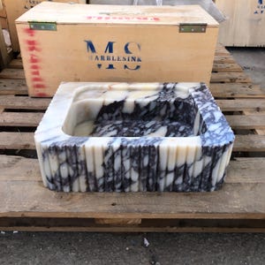 Custom Size Handcarved Calacatta Viola Marble Sink – A Luxurious Vessel Sink Ideal for Bathroom Vanities