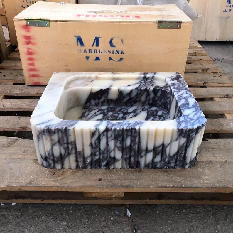 Custom Size Handcarved Calacatta Viola Marble Sink – A Luxurious Vessel Sink Ideal for Bathroom Vanities