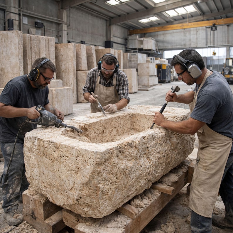 Chiseled Travertine Vanity