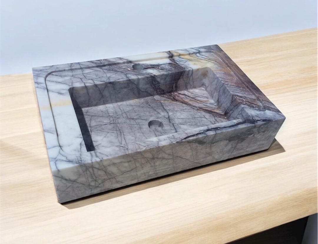Carrara Marble Sink with Backsplash - Custom Bathroom Vanity