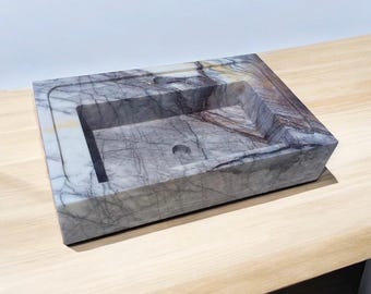 Carrara Marble Sink with Backsplash - Custom Bathroom Vanity by MarbleSinkCo