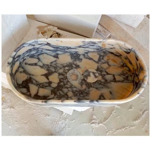 Custom Calacatta Viola Single Vanity Sink in White Marble for Powder Rooms