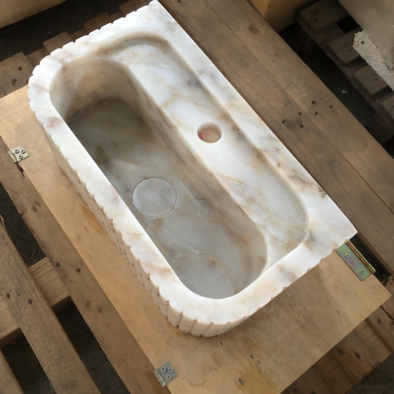 Ready-to-Ship Elegant Calacatta Marble Bathroom Sink – Wall-Mounted or Vanity Top