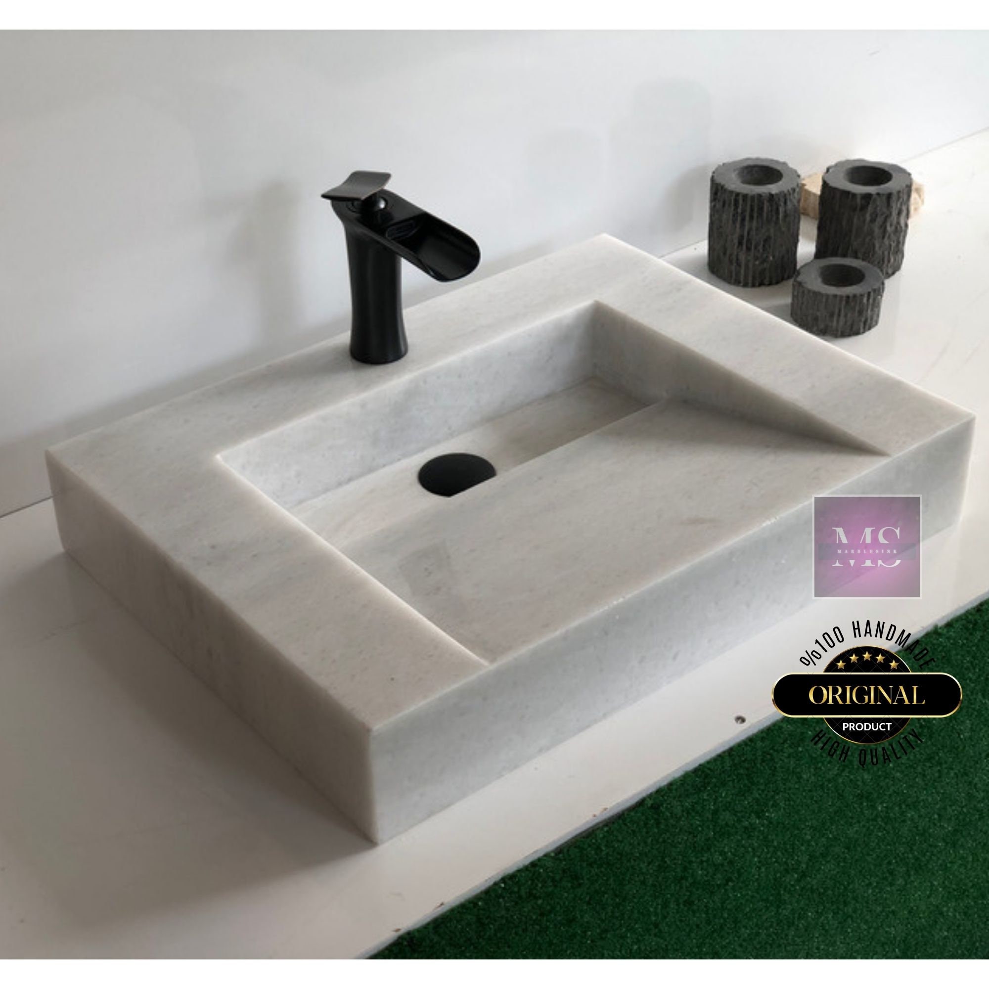 Carrara Marble Sink Farmhouse Sink Custom Wall Mount Marble Sink Powder