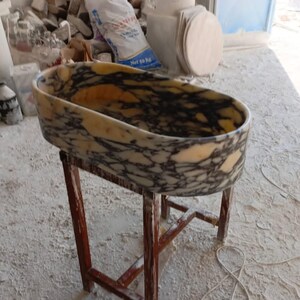 Custom Calacatta Viola Single Vanity Sink in White Marble for Powder Rooms