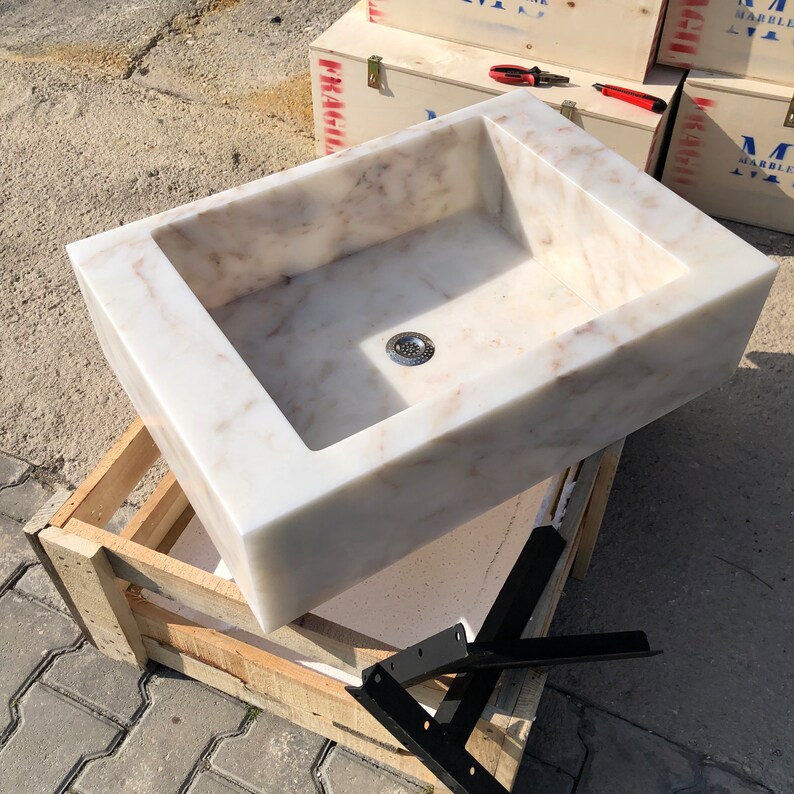 Calacatta Gold Marble Sink, Stone Sink, Hand Carved Sink, Marble Sink, Round Corner, Wall Sink, Rare Find, Special Order Sink, Sink Vanity Wall Mounted sink, marble sink vanity, marble sink basin, sink calacatta viola, grooved Front, Sinks for Kitchen, Sinks For Bathroom, Sinks on a Stand, Sinks and Vanities, Sinks for Vanity, Sink With Backsplash, Sinks With Vanity, Wall Hanging