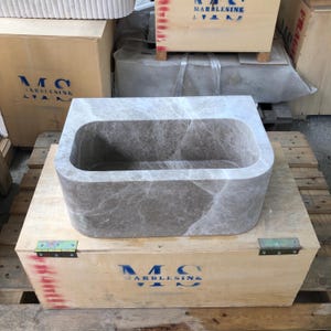 Custom Marble Sink Wall Mounted or Vanity Top Bathroom Sink Hand-Carved Natural Stone Powder Room Sink Emperador Marble  Custom Vanity