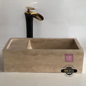 Farm House Sink, Natural Stone Sink, Beige Sink, Wall mounted  Marble Sink Vanity