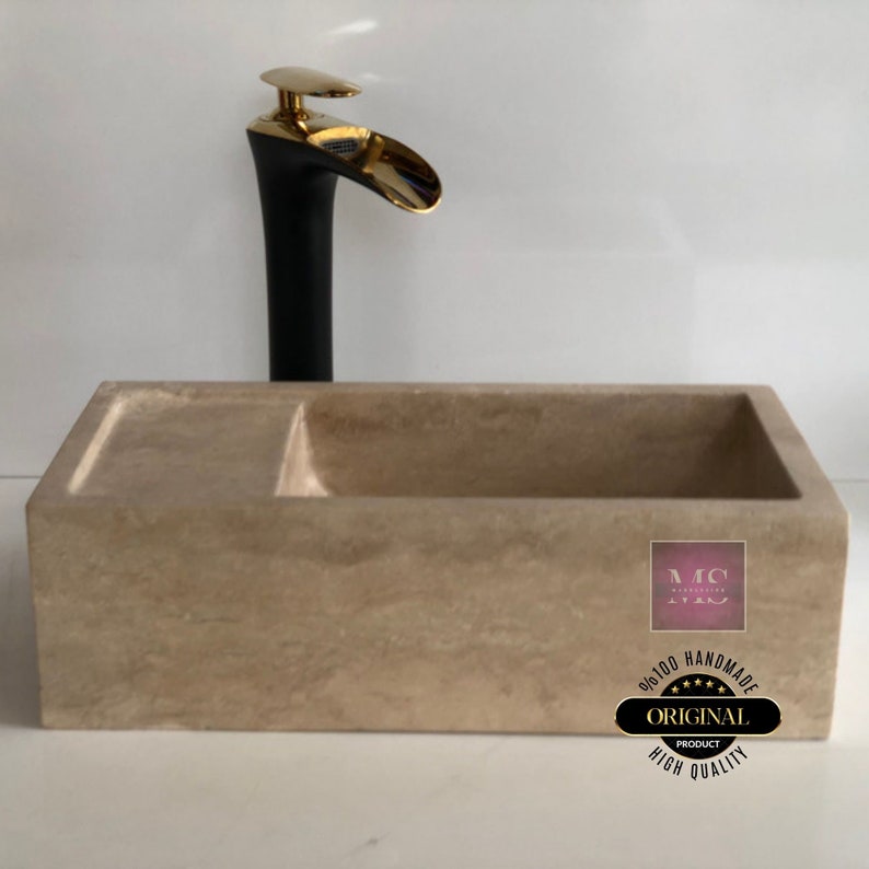 Farm House Sink, Natural Stone Sink, Beige Sink, Wall mounted  Marble Sink Vanity