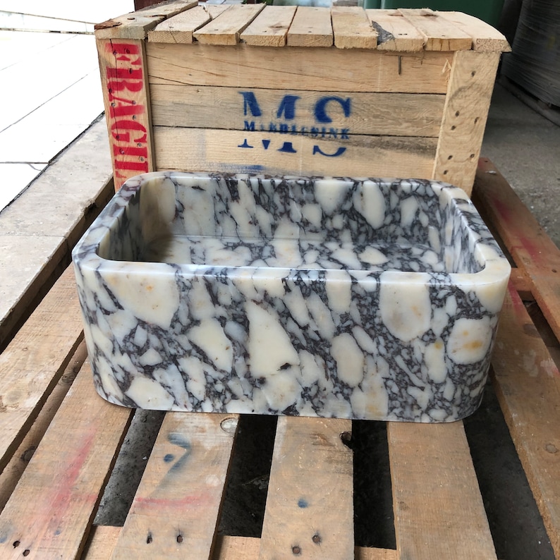 Handmade Calacatta Viola Marble Sink: Customizable Rectangle Bathroom Vanity  Powderroom Sink