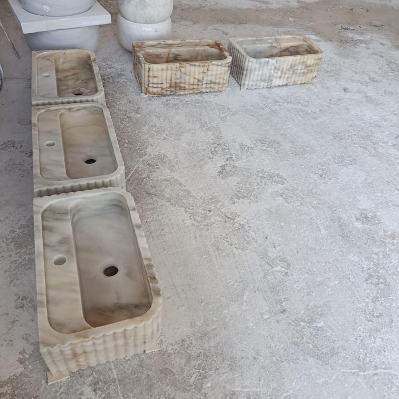marble bathroom sink, countertop sink, stone bathroom sink, scrubber mounted sink, oval marble sink, custom design sink, white marble sink, natural stone sink, modern marble sink, handmade stone sink, calacatta marble sink, luxury bathroom sink, ribbed sink, Calacatta Macchia Vecchia Marble Sink, Bathroom Vanity