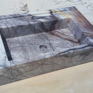Carrara Marble Sink with Backsplash - Wall Mounted Marble Bathroom Sink, Marble Vanity Top, White Marble Powder Room Sink - Custom Vanity
