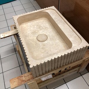 Stone Sink, Wall Mount , Marble Sink, Marble Washbasin, Natural Stone Sink, Powder Room Sink, White Marble , Ribbed Front Sink, Travertine
