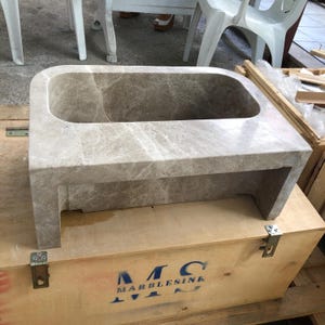 Custom Marble Sink Wall Mounted or Vanity Top Bathroom Sink Hand-Carved Natural Stone Powder Room Sink Emperador Marble  Custom Vanity