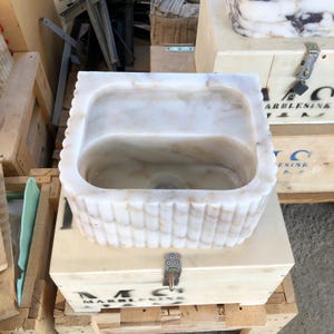 Calacatta Viola Marble Sink, Wall Mounted Bathroom Vanity, Mini Vanity Sink, Luxury Bathroom Vanity Sink