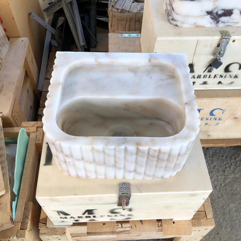 Calacatta Viola Marble Sink, Wall Mounted Bathroom Vanity, Mini Vanity Sink, Luxury Bathroom Vanity Sink