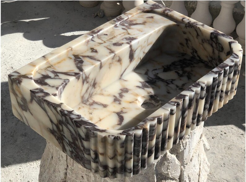 Calacatta Viola Marble Sink, Stone Sink, Hand Carved Sink, Marble Sink, Round Corner, Wall Sink, Special Order Sink, Sink Vanity