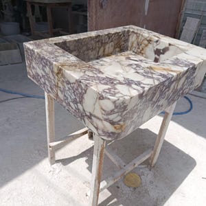 Calacatta Marble Sink – Hand-Carved Rectangular Vanity – Floating or Countertop Installation – Luxury Bathroom Centerpiece